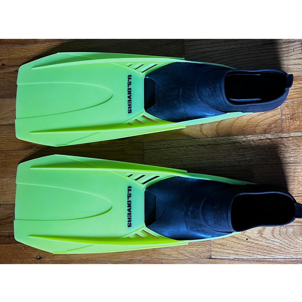 U.S. Divers Snorkel Fins Size 10–11 (44–45) Neon Green Open Heel Swim Flippers